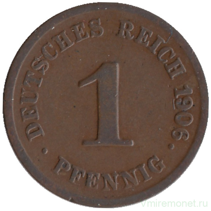 Монета. Германская империя. 1 пфенниг 1906 год. (G).