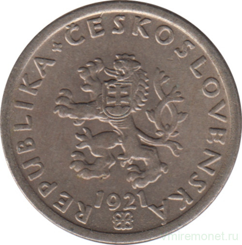 Монета. Чехословакия. 20 геллеров 1921 год.