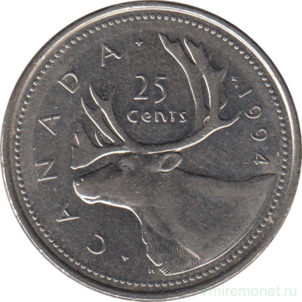 Монета. Канада. 25 центов 1994 год.
