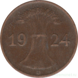 Монета. Германия. Веймарская республика. 1 рентенпфенниг 1924 год. Монетный двор - Мюнхен (D).