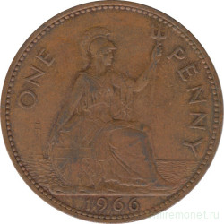 Монета. Великобритания. 1 пенни 1966 год.