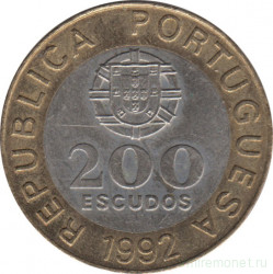 Монета. Португалия. 200 эскудо 1992 год.