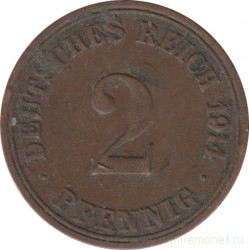Монета. Германия (Германская империя 1871-1922). 2 пфеннига 1914 год. (A).