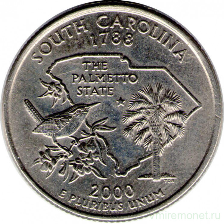 Монета. США. 25 центов 2000 год. Штат № 8 Южная Каролина. Монетный двор D.