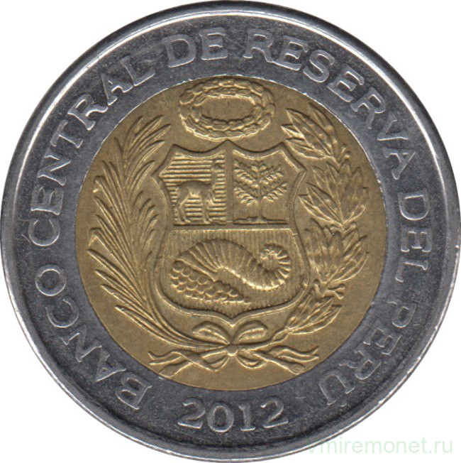 Монета. Перу. 5 солей 2012 год.