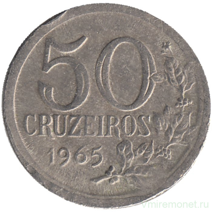 Монета. Бразилия. 50 крузейро 1965 год.