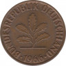  Монета. ФРГ. 2 пфеннига 1966 год. Монетный двор - Карлсруэ (G). ав.