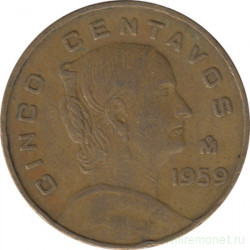 Монета. Мексика. 5 сентаво 1959 год.