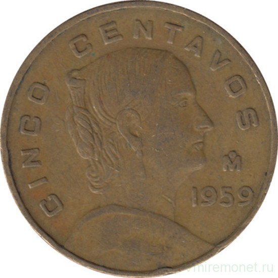 Монета. Мексика. 5 сентаво 1959 год.