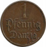 Монета. Польша. Данциг. 1 пфенниг 1923 год. ав