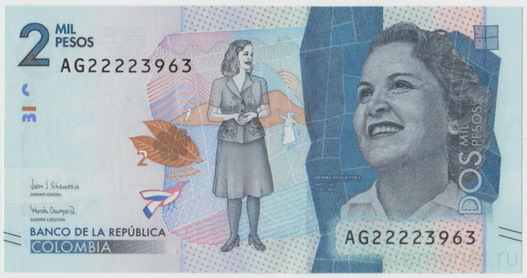 Банкнота. Колумбия. 2000 песо 2017 год.
