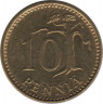 Реверс. Монета. Финляндия. 10 пенни 1975 год.