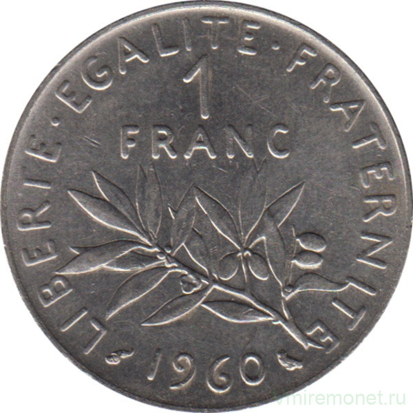 Монета. Франция. 1 франк 1960 год.