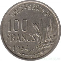 Монета. Франция. 100 франков 1954 год. Монетный двор - Бомон-ле-Роже (B).