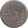 Монета. Франция. 100 франков 1954 год. Монетный двор - Бомон-ле-Роже(B). ав.