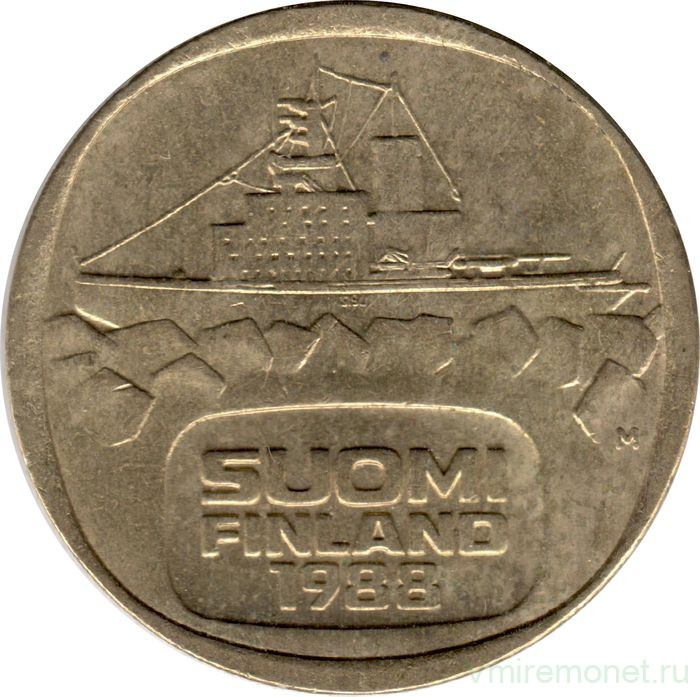 Монета. Финляндия. 5 марок 1988 год. Ледокол Урхо.