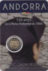 Монета. Андорра. 2 евро 2016 год. 150 лет Новой реформе 1866 года. Блистер, коинкарта.