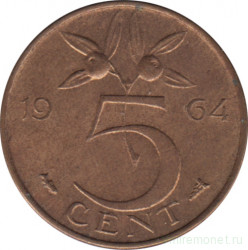 Монета. Нидерланды. 5 центов 1964 год.