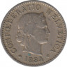  Монета. Швейцария. 5 раппенов 1884 год. ав.