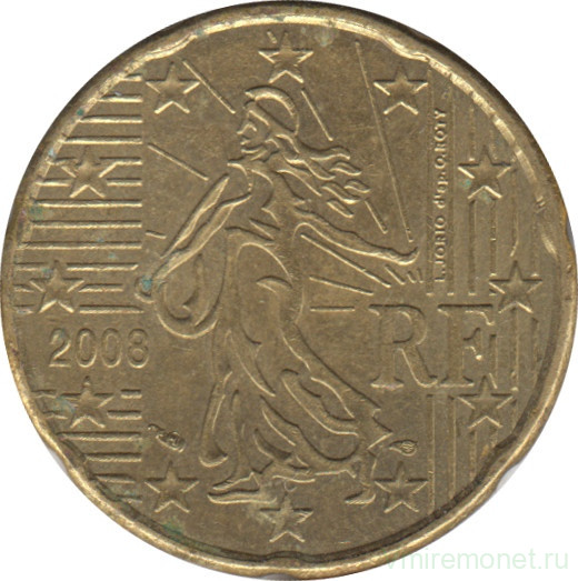 Монета. Франция. 20 центов 2008 год.