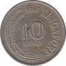 Монета. Сингапур. 10 центов 1967 год. ав.