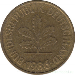 Монета. ФРГ. 5 пфеннигов 1986 год. Монетный двор - Карлсруэ (G).