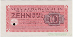 Банкнота. Германия. Третий рейх. Немецкий Вермахт. Клиринговая банкнота. 10 рейхсмарок 1944 год. Тип М40.