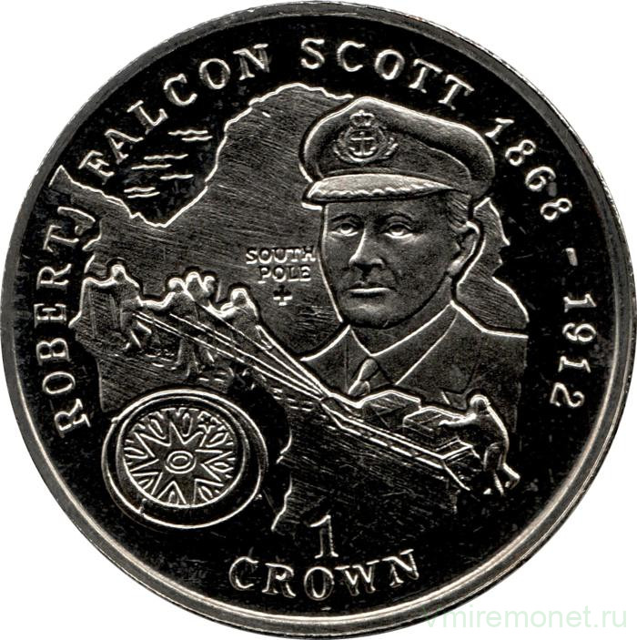 Монета. Великобритания. Остров Мэн. 1 крона 1999 год. Роберт Фолкон Скотт.