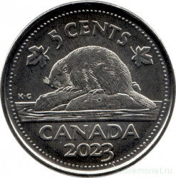 Монета. Канада. 5 центов 2023 год.