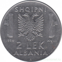 Монета. Албания. 2 лека 1939 год. Магнитные и слабомагнитные.
