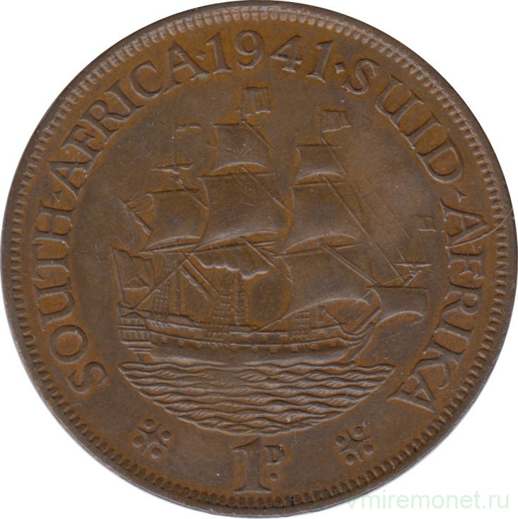 Монета. Южно-Африканская республика (ЮАР). 1 пенни 1941 год.