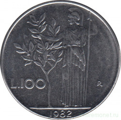 Монета. Италия. 100 лир 1982 год.