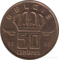 Монета. Бельгия. 50 сантимов 1994 год. BELGIE.