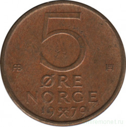 Монета. Норвегия. 5 эре 1979 год.