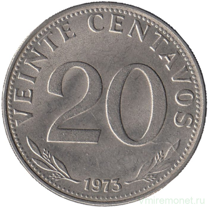 Монета. Боливия. 20 сентаво 1973 год.