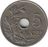 Монета. Бельгия. 5 сантимов 1920 год. BELGIE. Перечекан с 1910 года. рев.
