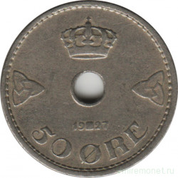 Монета. Норвегия. 50 эре 1927 год.