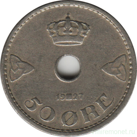 Монета. Норвегия. 50 эре 1927 год.