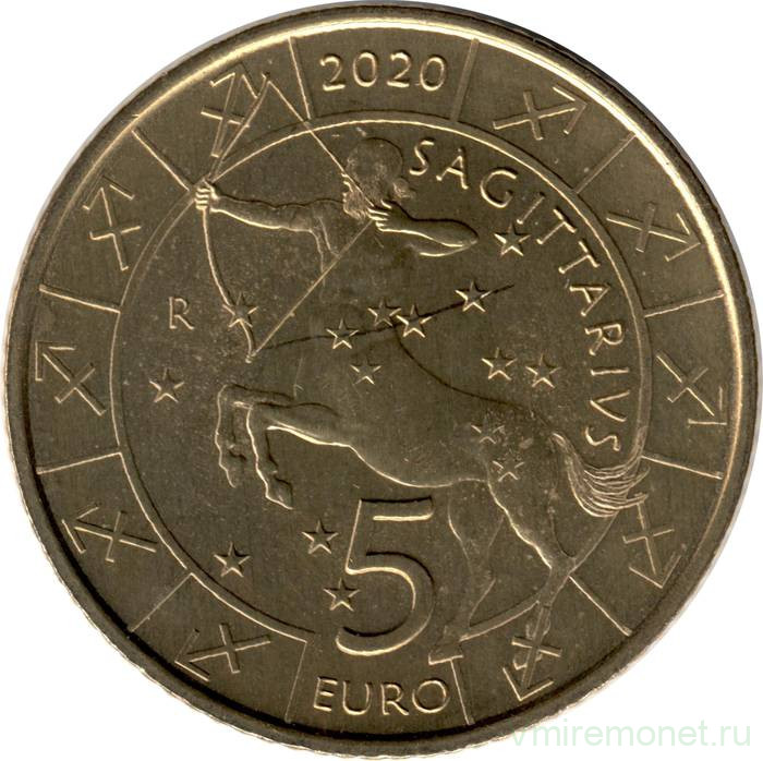 Монета. Сан-Марино. 5 евро 2020 год. Стрелец. Знаки зодиака.