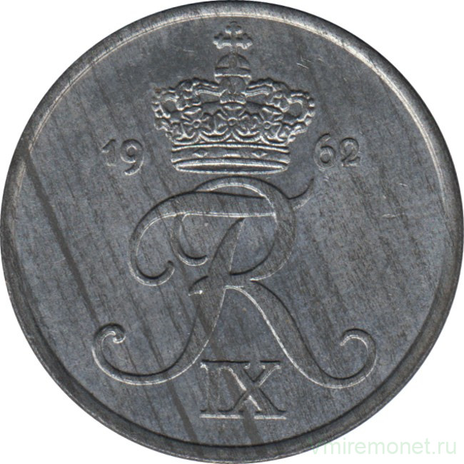 Монета. Дания. 5 эре 1962 год. Цинк.