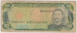 Банкнота. Доминиканская республика. 10 песо 1990 год. Тип 132.