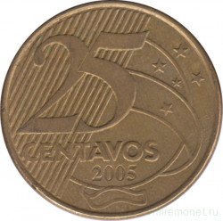 Монета. Бразилия. 25 сентаво 2005 год.
