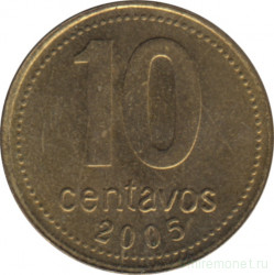 Монета. Аргентина. 10 сентаво 2005 год.