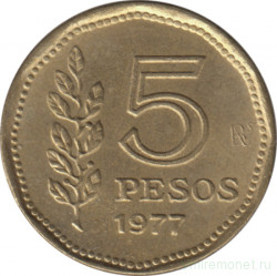 Монета. Аргентина. 5 песо 1977 год.