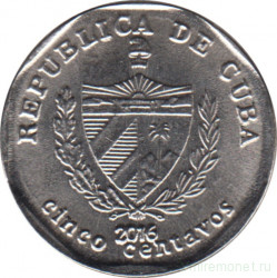 Монета. Куба. 5 сентаво 2016 год (конвертируемый песо).