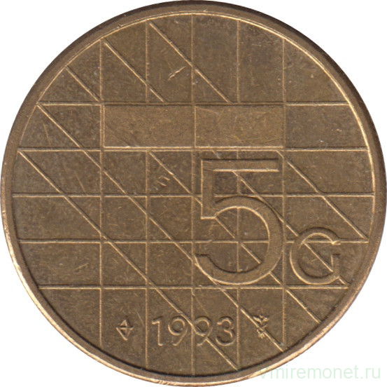 Монета. Нидерланды. 5 гульденов 1993 год.