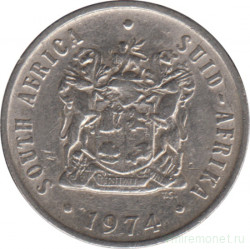 Монета. Южно-Африканская республика (ЮАР). 10 центов 1974 год.