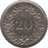  Монета. Швейцария. 20 раппенов 1975 год. рев.