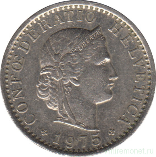 Монета. Швейцария. 20 раппенов 1975 год.