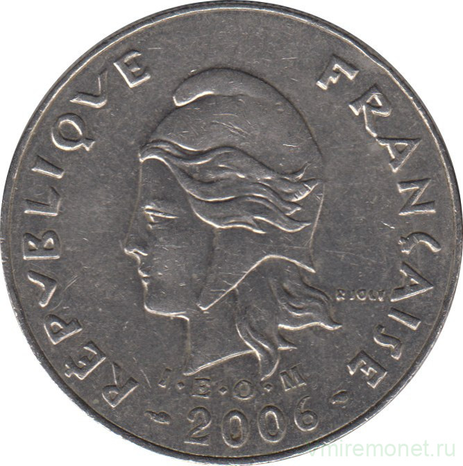 Монета. Новая Каледония. 20 франков 2006 год.